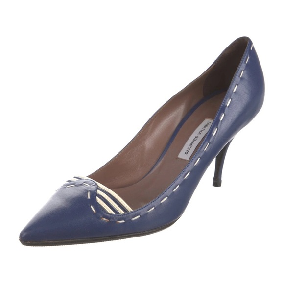 Tabitha Simmons Navy & White Blue Point Toe Heels Size 40 US 10 - Picture 1 of 9